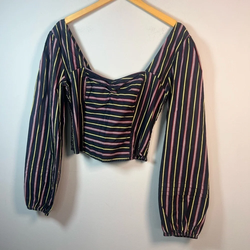 Free People Sunshine In Sicily Top Puff Sleeve Blouse Large